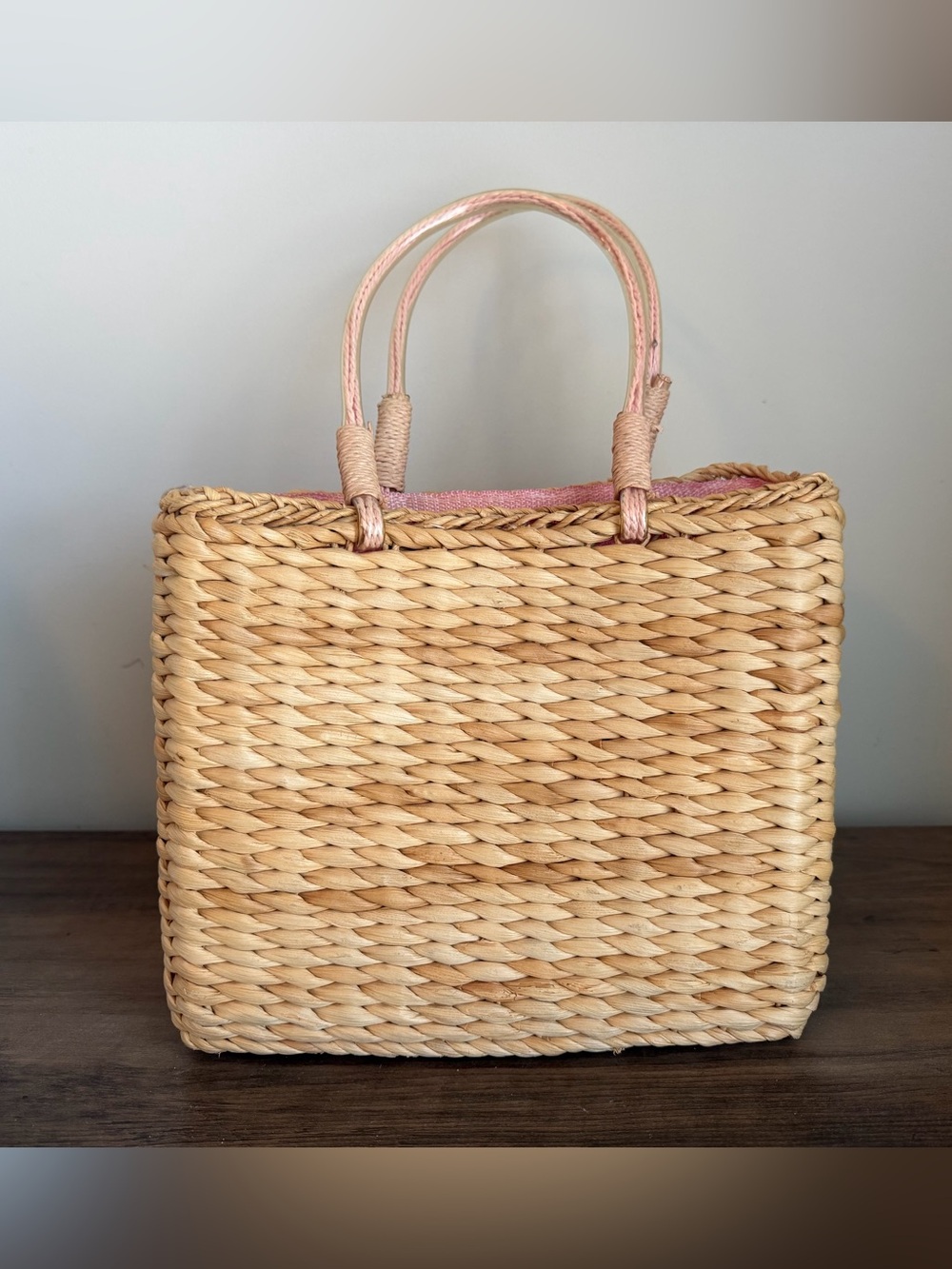 Panama Jack Woven Straw Tote w/ Pink Handles Flamingos & Palm Trees - Picture 3 of 6